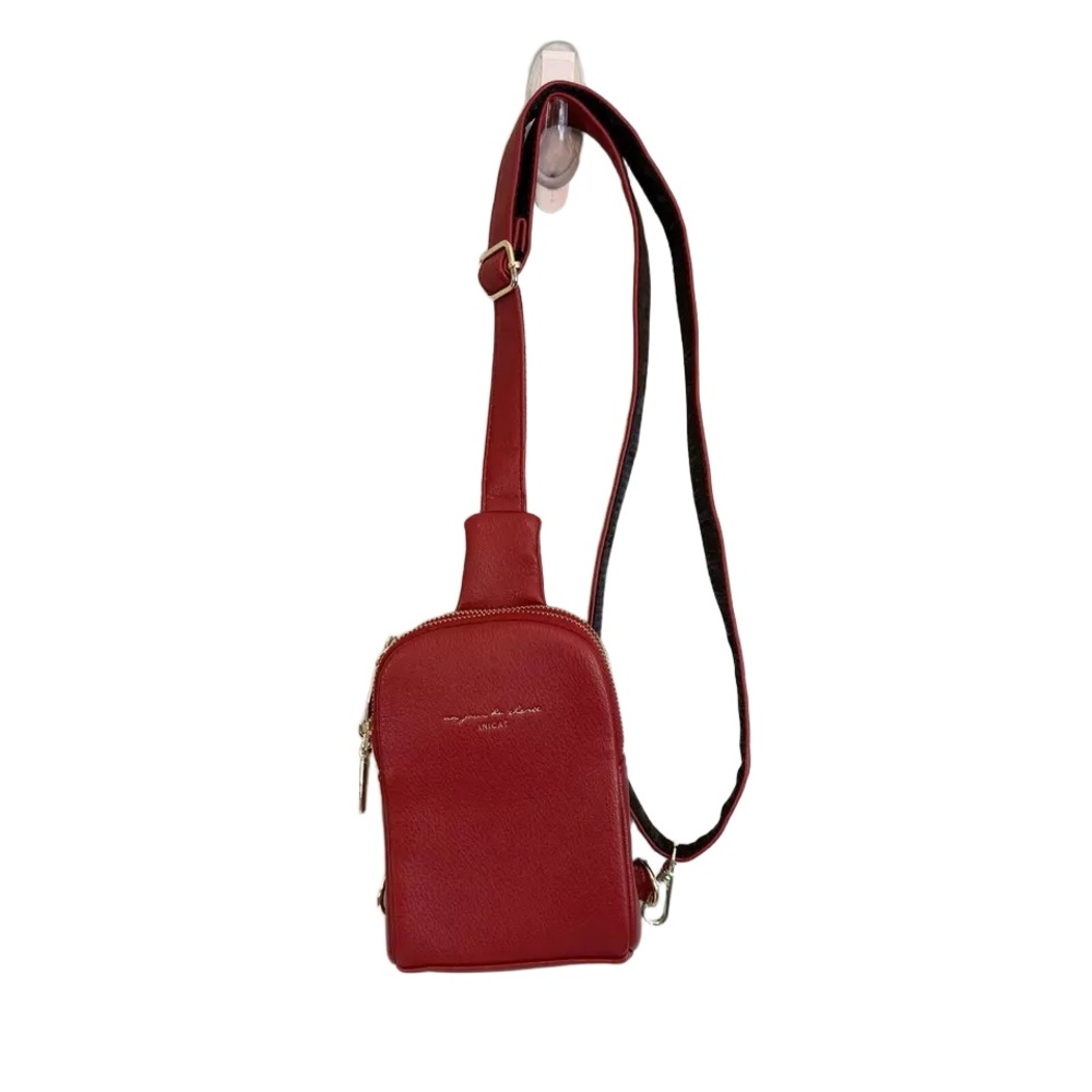 Inicat Un Jour De Chance Crossbody Sling Bag Small Vegan Leather Fanny Packs Red